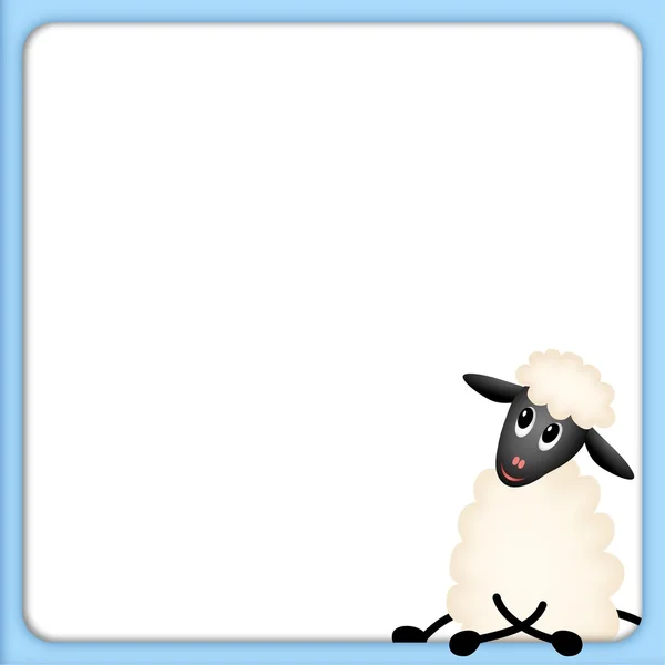 Bitmap illustrazione di grazioso agnellino in cornice blu con bianco — Foto Stock