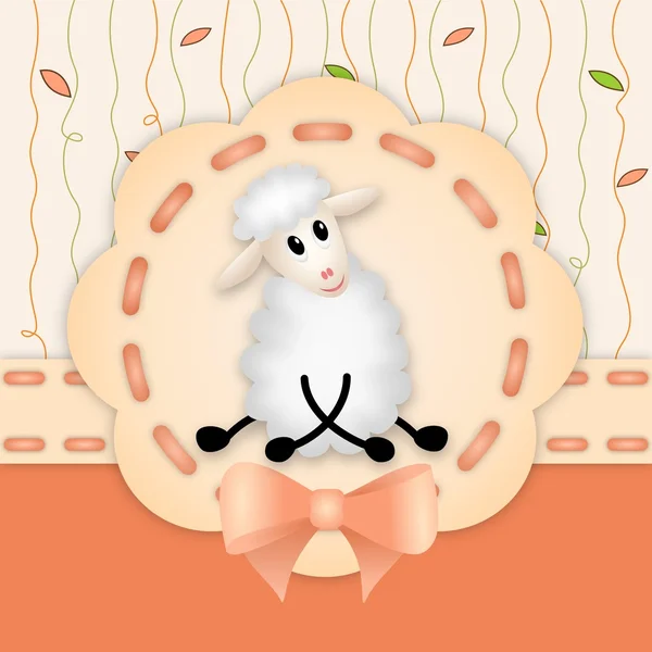 Invitation d'anniversaire décorative avec agneau blanc mignon — Photo