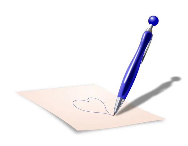 Синя ручка, що пише на аркуші — стокове фото