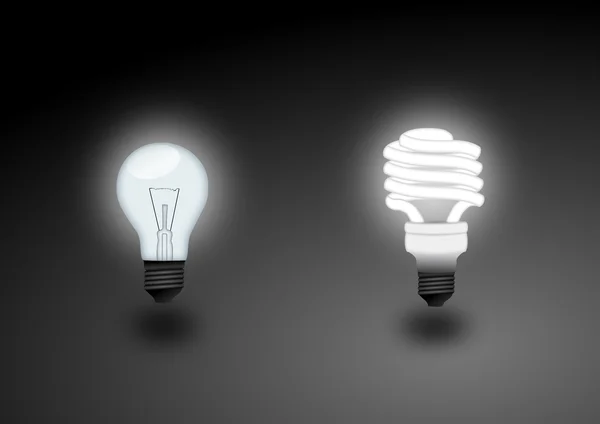 Light bulb and fluorescent light - illustration — Stock Photo, Image