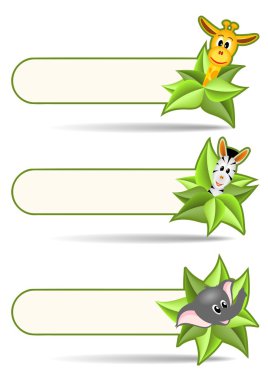 Three stickers with animals - zebra, girrafe and elephant clipart