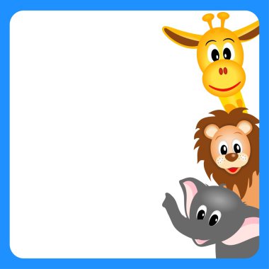 Illustration of little giraffe, elephant and lion clipart