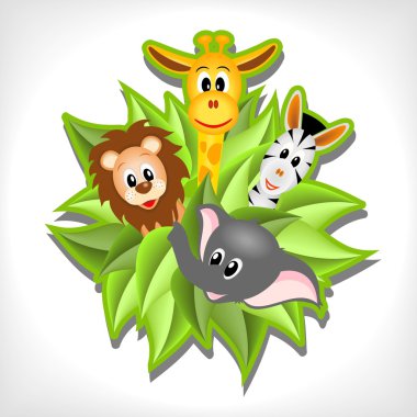 Little cartoon elephant, giraffe, lion and zebra clipart