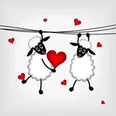 Two sheep with red hearts clipart