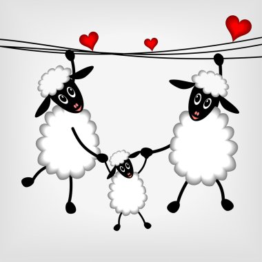 Two sheep with red hearts clipart