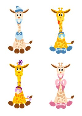 Four little giraffes like newborn babies clipart