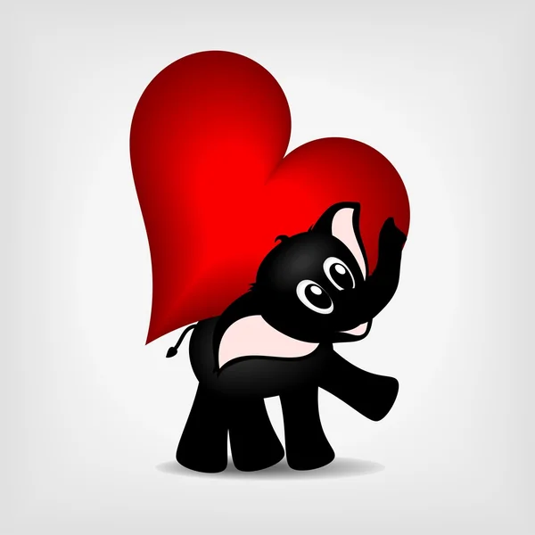 Petit éléphant noir au cœur rouge — Image vectorielle