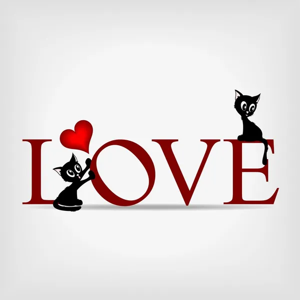 Wort "Liebe" mit zwei schwarzen Kätzchen — Stockvektor