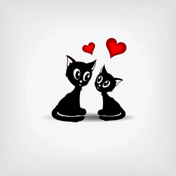 Zwei schwarze Kätzchen mit zwei roten Herzen - mit Kopierraum — Stockvektor