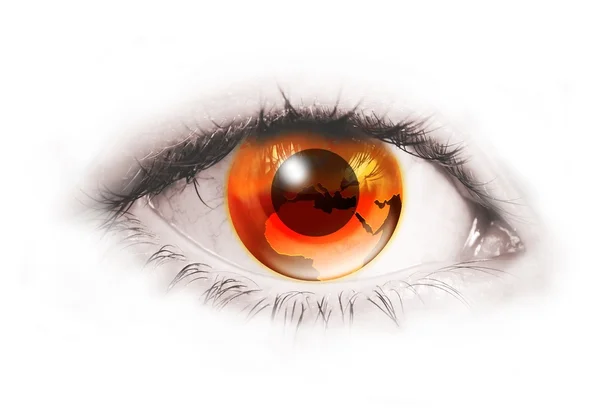 Human eye with orange earth instead of iris — Stock Photo, Image