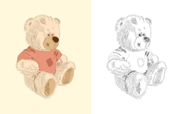手绘制的玩具-棕色泰迪 — 图库矢量图片
