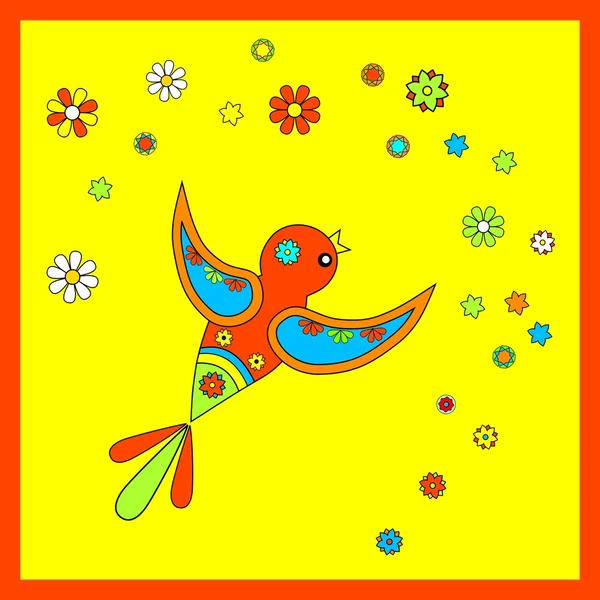 Volare uccello colorato con fiori — Vettoriale Stock