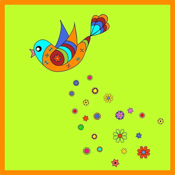 Colorful bird with flowers — Stockvector
