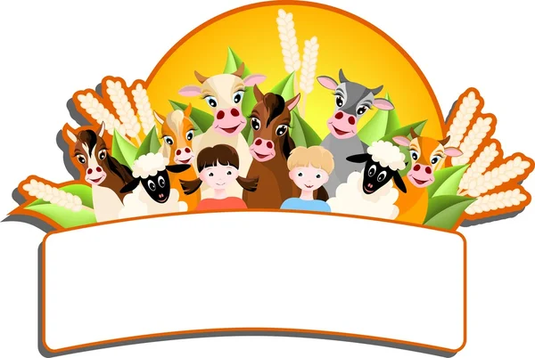 Παιδιά και ευτυχής φάρμα ζώων — Διανυσματικό Αρχείο