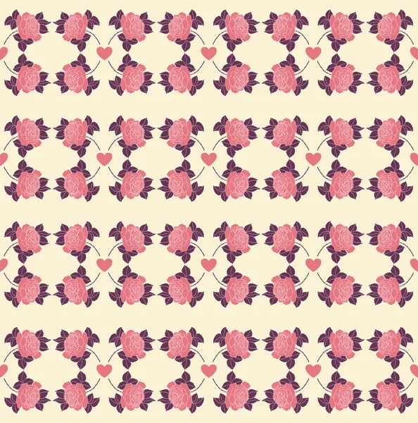 Seamless pattern of roses and hearts — Stock Vector