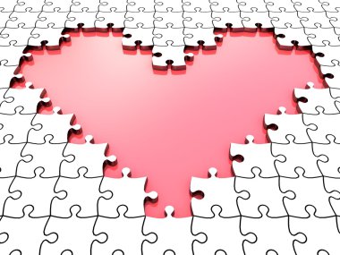 Beyaz puzzle parçaları ile 3D puzzle kalp