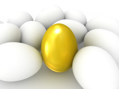 Golden egg among white eggs. clipart