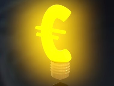 Money making idea. Light bulb with Euro symbol. clipart