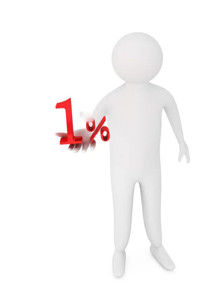 Humano dando um símbolo percentual vermelho — Fotografia de Stock