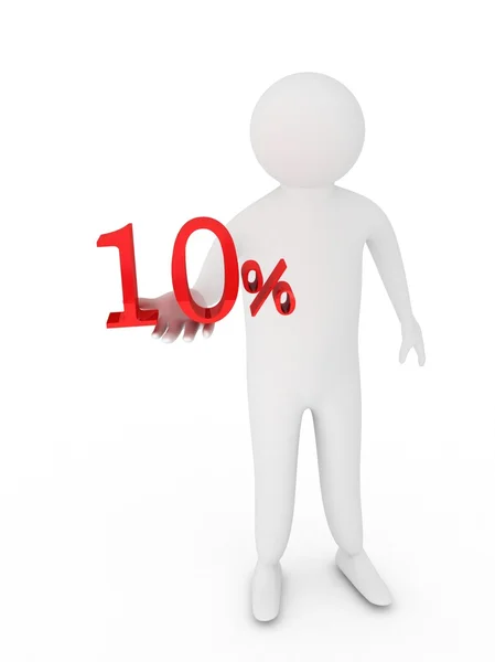 Humano dando dez símbolo percentual vermelho — Fotografia de Stock
