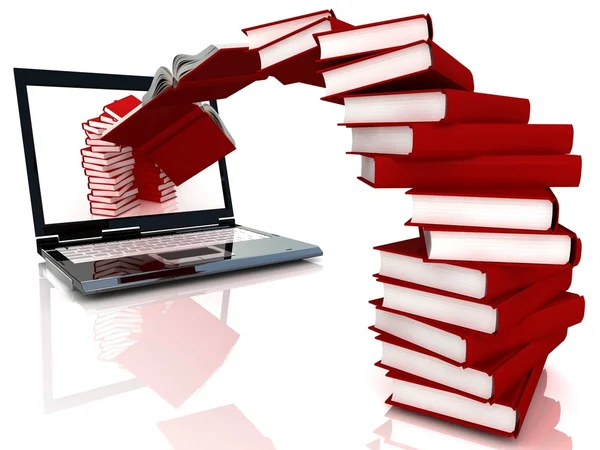 Livros vermelhos voam para laptop — Fotografia de Stock