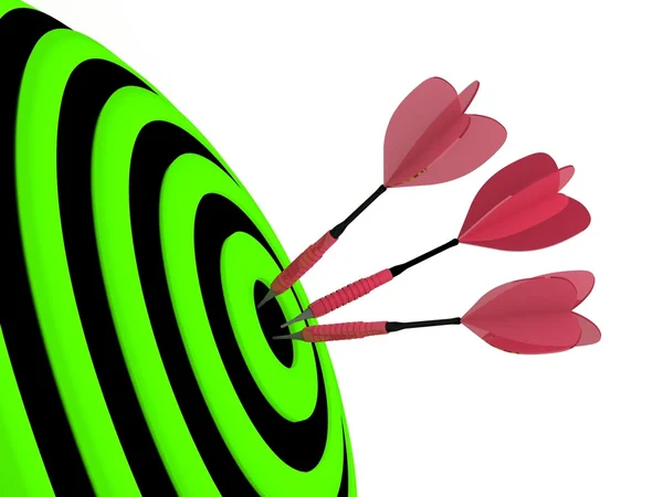 Three red darts hitting the target — Stock Photo, Image