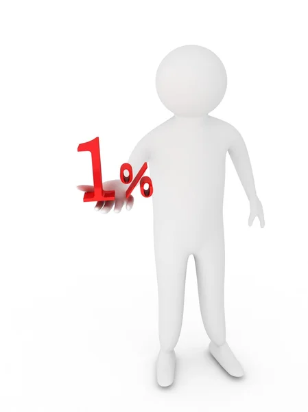Human giving one red percentage symbol — Stock Photo, Image