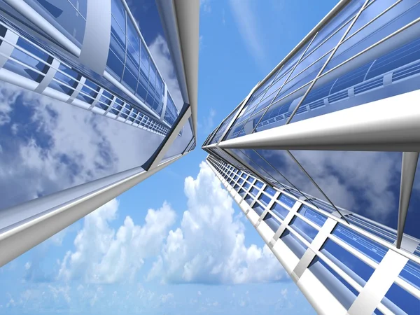 Moderne wolkenkrabbers op cloudscape achtergrond — Stockfoto