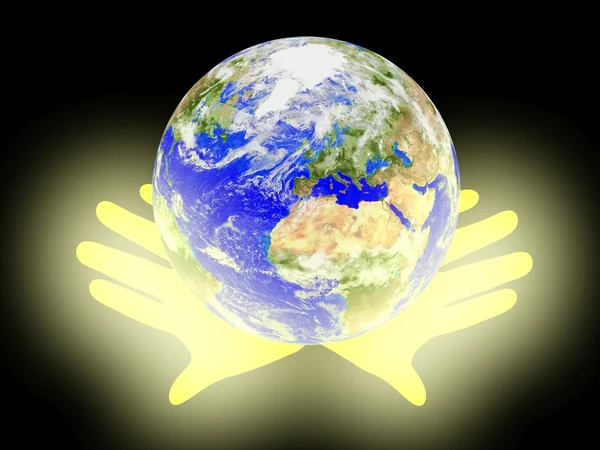 惑星の地球を保持している手 — ストック写真