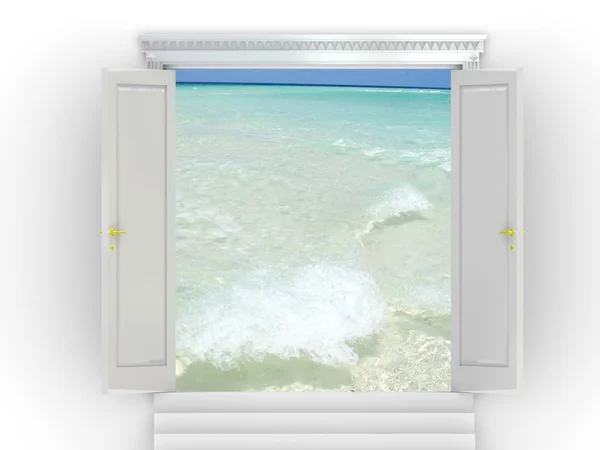 La naturaleza detrás de una ventana 3d — Foto de Stock