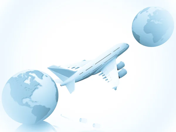 Airliner with two globe — Stock Photo, Image