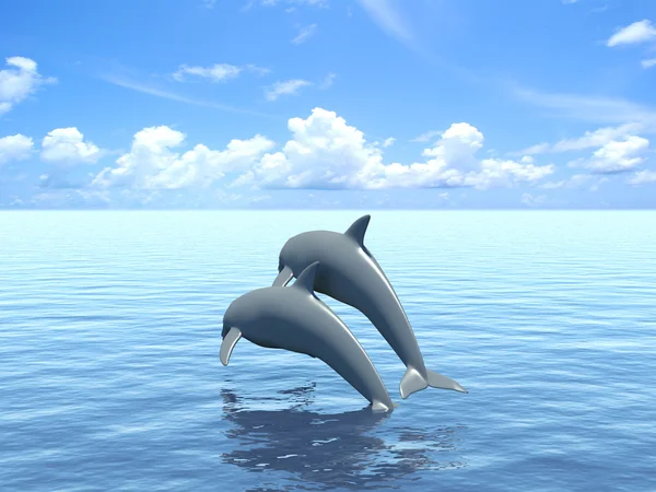 Twee dolfijnen drijvend op oceaan. — Stockfoto