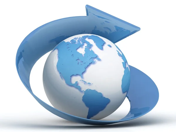 3D блакитний глобус зі стрілкою — стокове фото