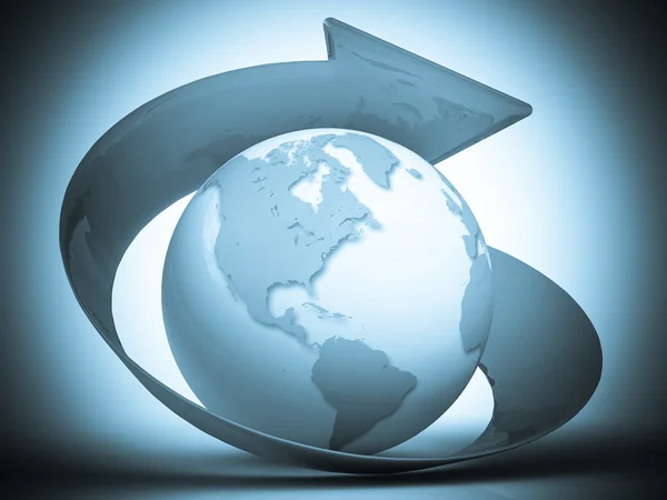 3d blue globe with arrow — Stock Photo, Image