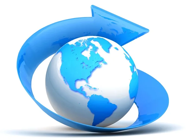 3d glob albastru cu săgeată — Fotografie, imagine de stoc