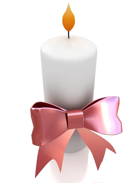 stock image White candle with red bow on white background