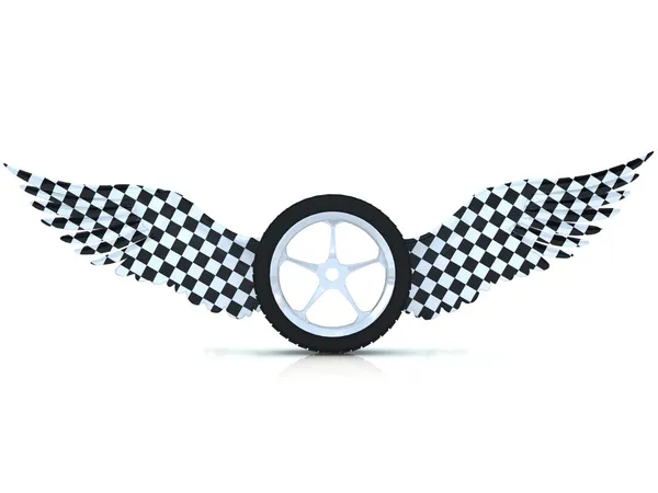轮胎车轮与隔绝在一个白色的翅膀. — 图库照片