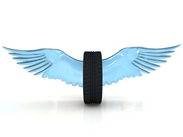 Roue de pneu de voiture avec des ailes isolées sur un blanc . — Photo
