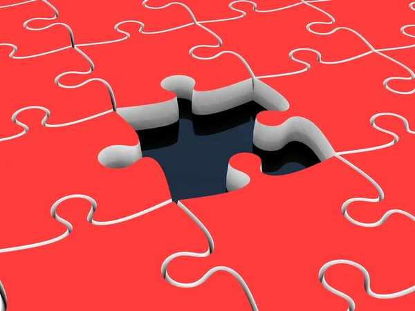 3D Puzzle czerwony bez jednego kawałka — Zdjęcie stockowe