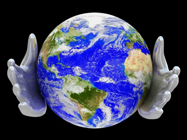 Planeta ziemia między dłonie — Zdjęcie stockowe