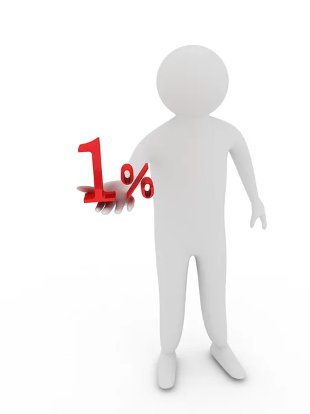 Humano dando um símbolo de porcentagem vermelho isolado no fundo branco — Fotografia de Stock