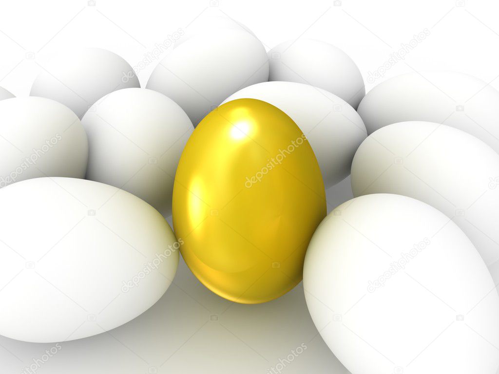 Golden egg among white eggs.