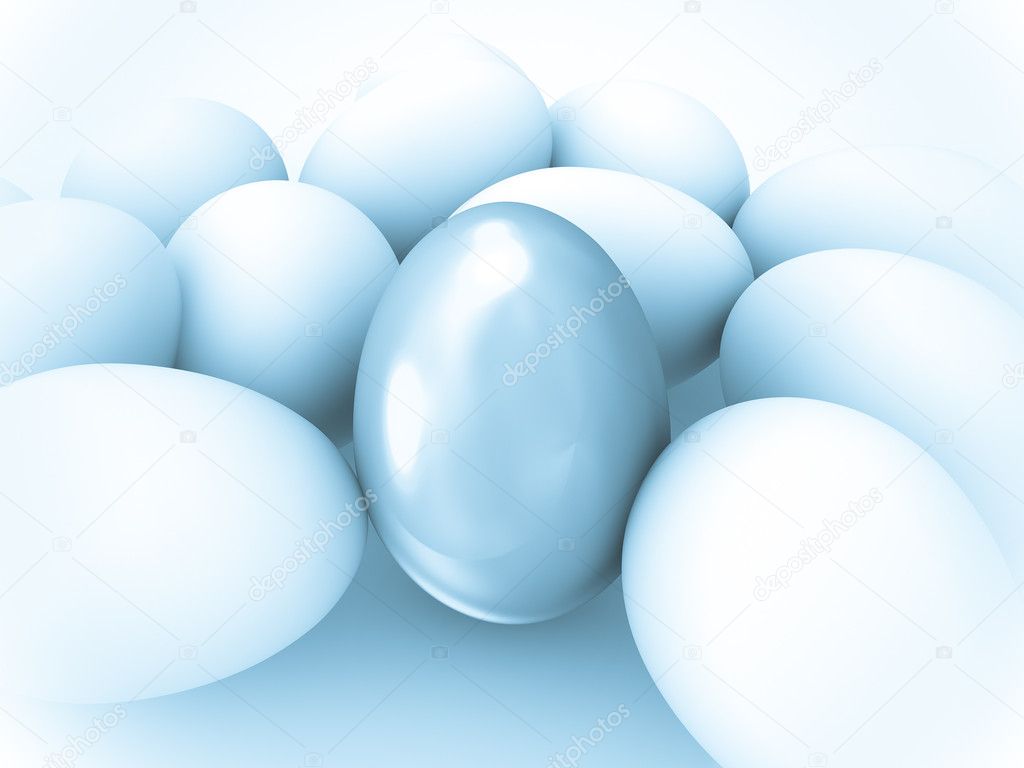 Silver egg among white eggs. Wealth concept.