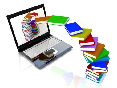 Books fly into laptop clipart