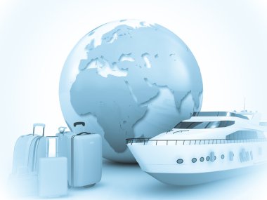 Ship traffic with a globe and luggage clipart