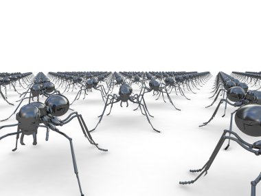 böcekler, beyaz izole zemin katta satırlarında içinde karıncalar ordusu