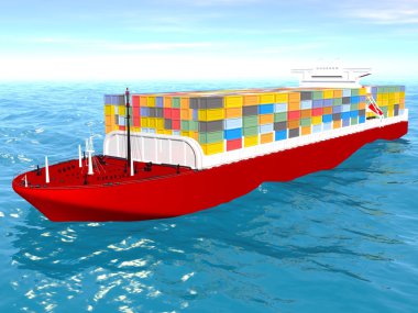 Cargo ship sails across the Ocean. clipart