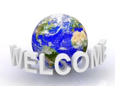 3d Welcome text with globe. clipart