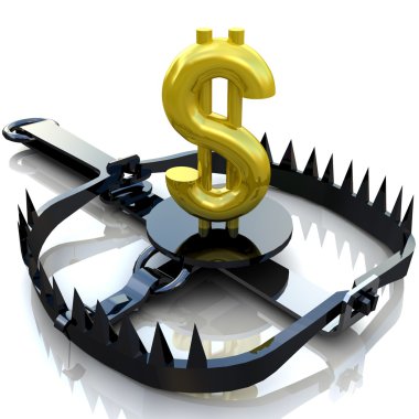 Finance risk concept. Sign dollar on bear trap. clipart