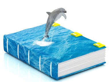 Magic sea book with jumping dolphin clipart